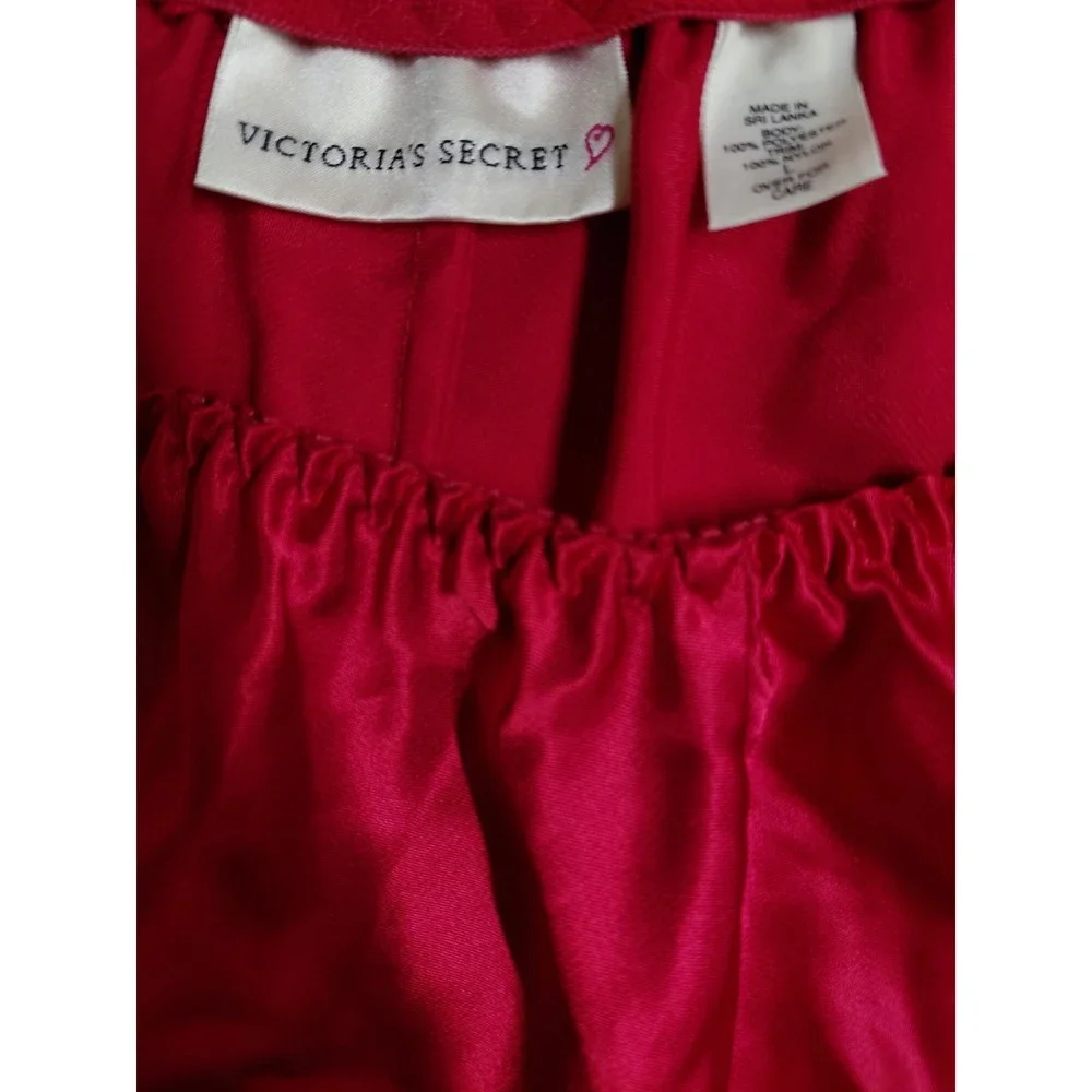 Vintage Victoria Secret Pajama Set L Red Satin Black Lace Cami Shorts Y2K 90s